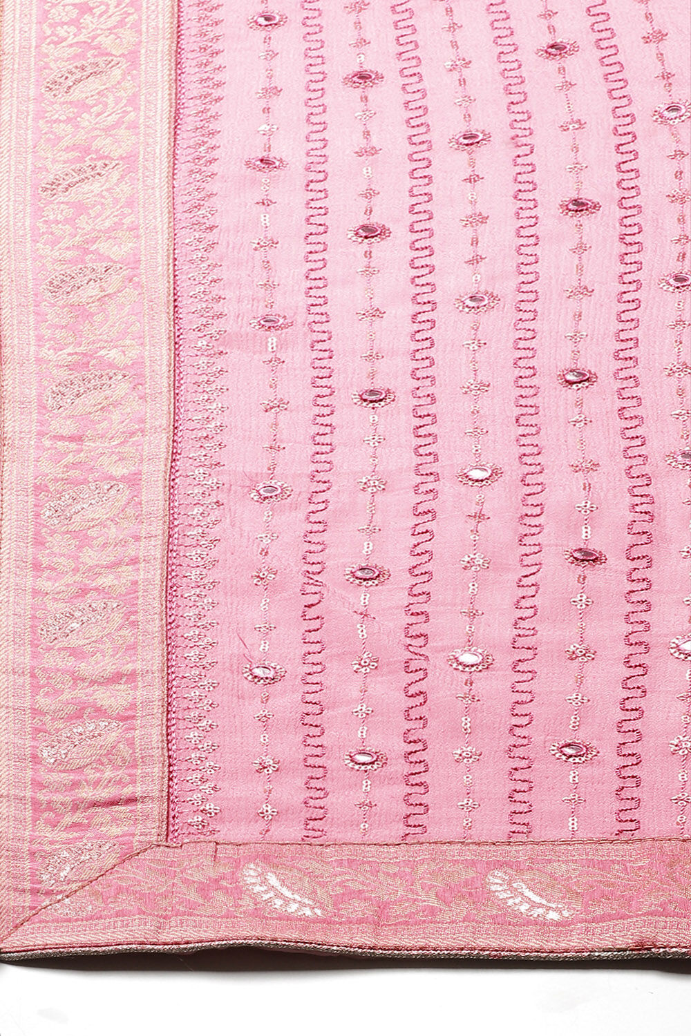 Light Brown Silk & Tussar Machine Embroidered Unstitched Suit Set image number 2