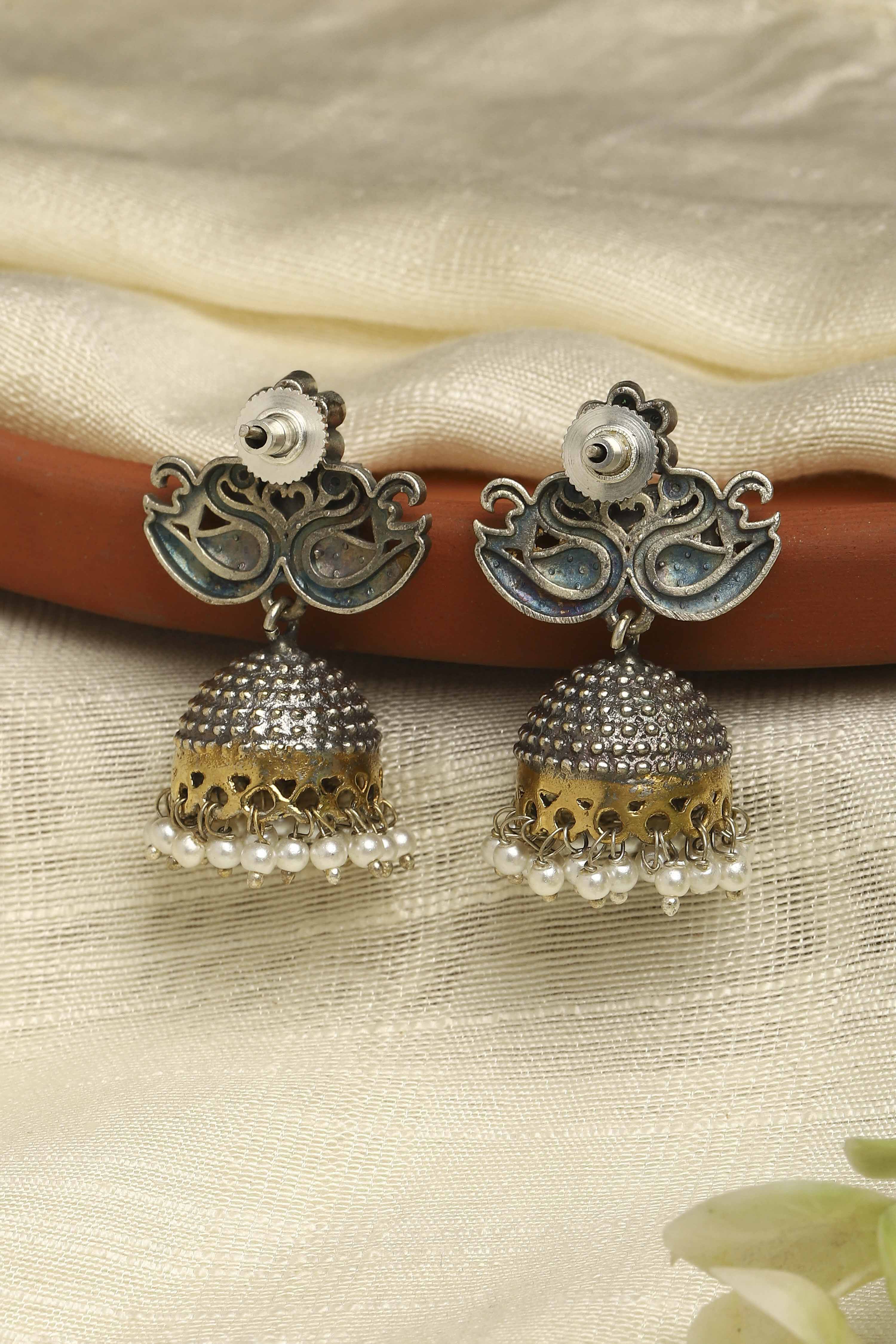 Green Brass Jhumka image number 2