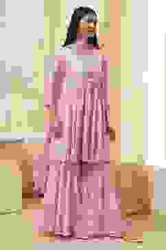 Pink Cotton Metallic Polka Dots Flared Suit Set image number 5