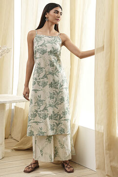 Green Cotton Floral Strappy Straight Kurta Set image number 0