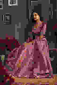 Purple Hand Embroidered Flared Lehenga Set image number 5