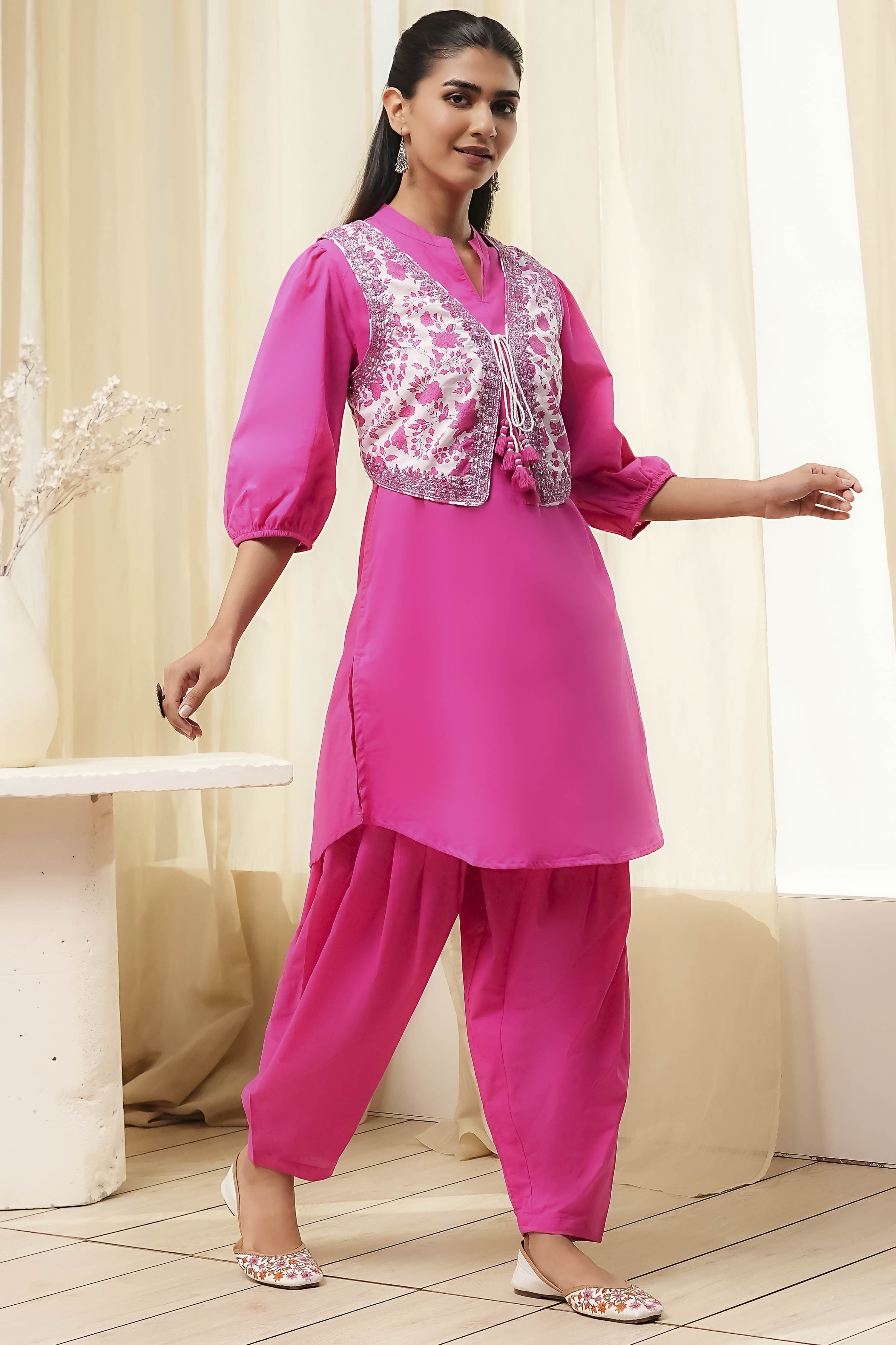 Sage Green Cotton Pathani Straight Kurta Set image number 4