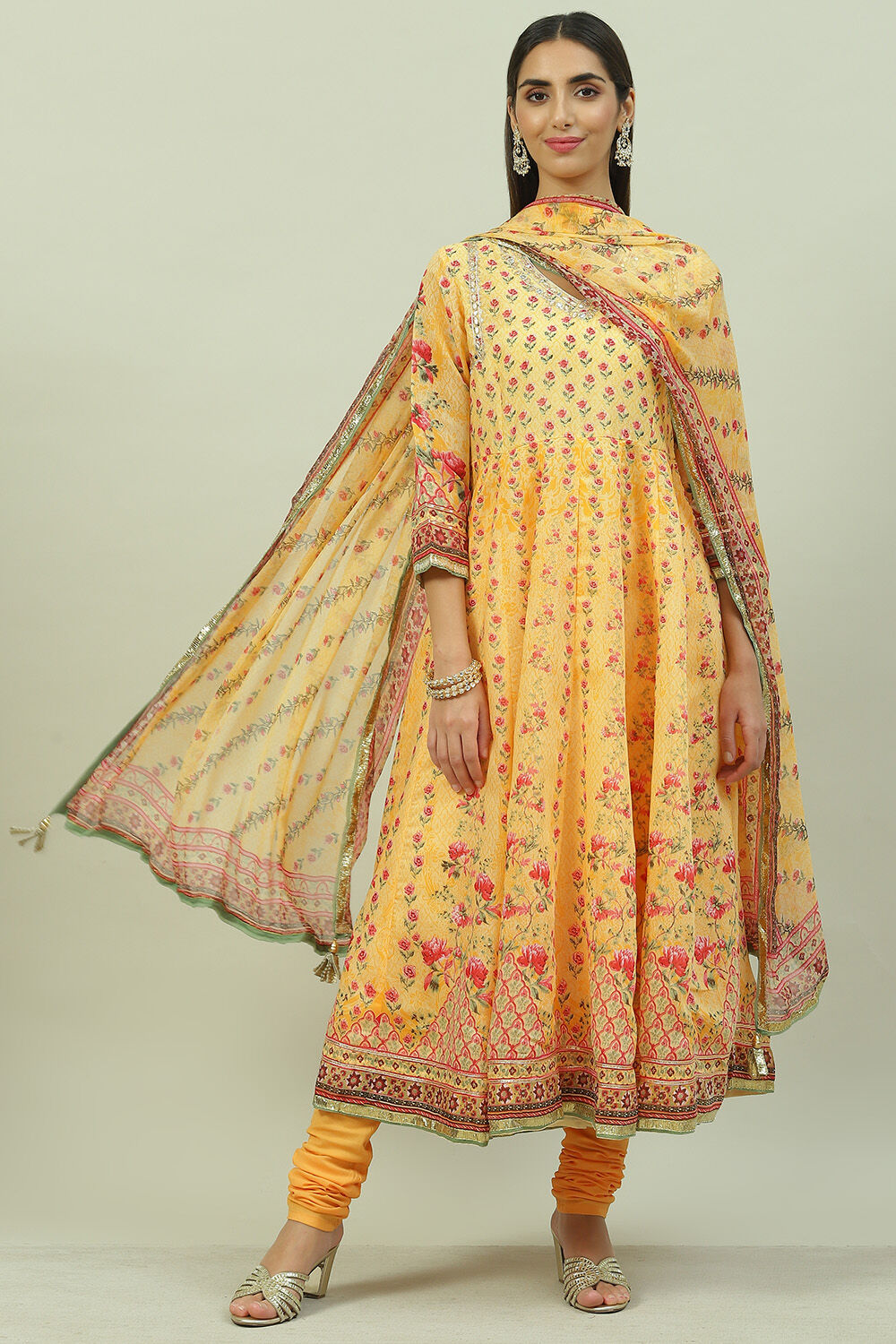 Yellow Straight Kurta Churidar Suit Set image number 0