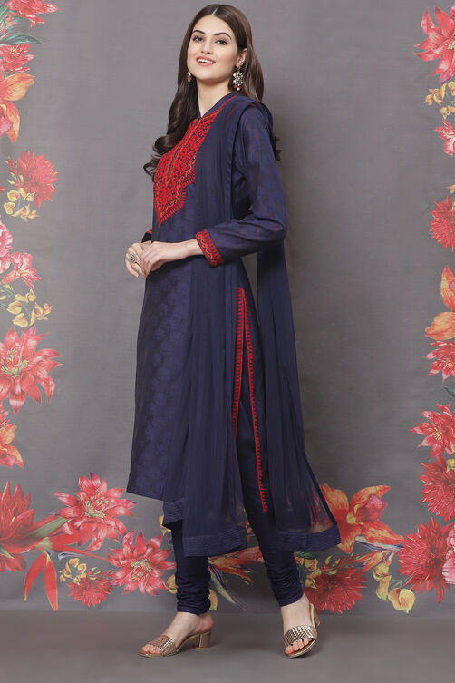 Rohit Bal Off White Silk Straight Embroidered Suit Set image number 5