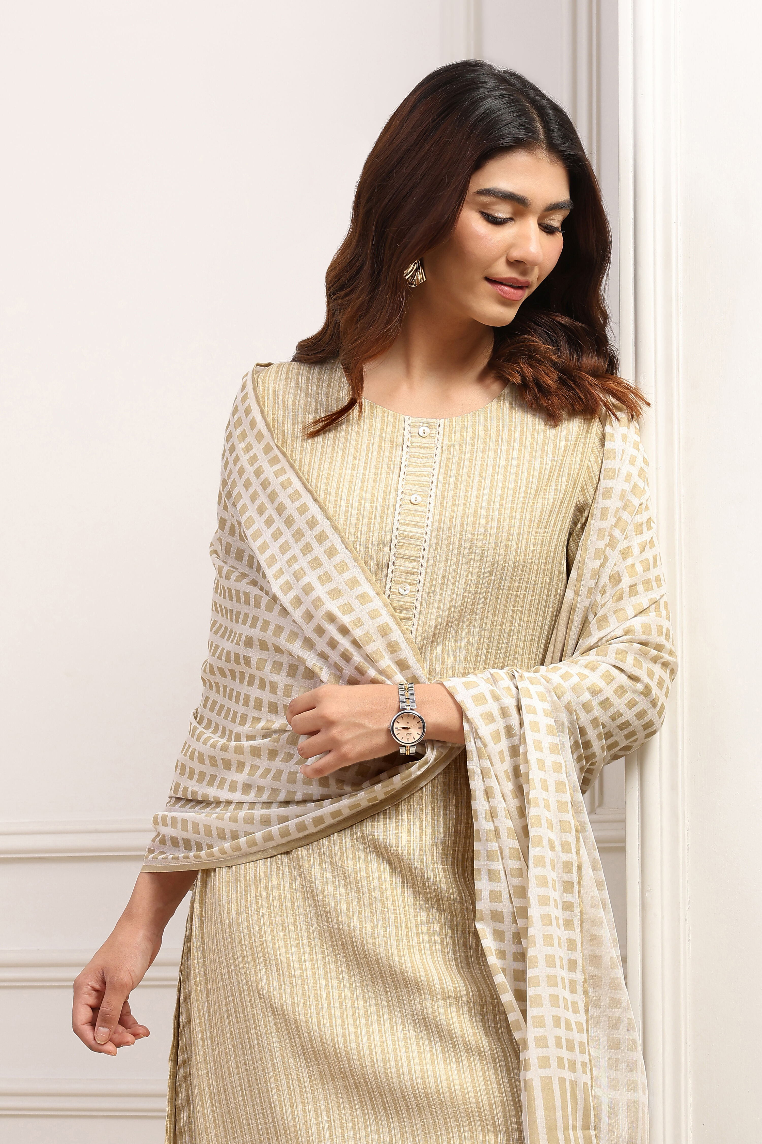 Pale-Yellow Voile Straight Kurta Palazzo Suit Set image number 7