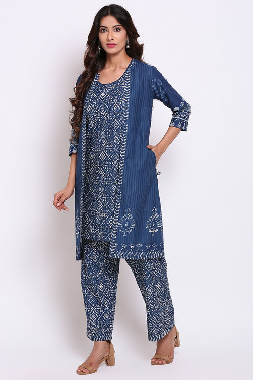 Indigo Cotton Straight Fusion Wear 3 Piece Set image number 3