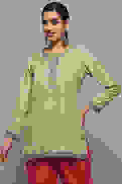 Green Polyester Straight Kurti image number 2
