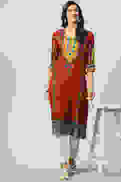 Rust LIVA Straight Printed Kurta image number 4