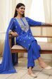 Blue Embroidered Straight Suit Set