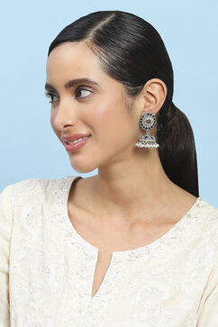 Blue White Brass Jhumka image number 3