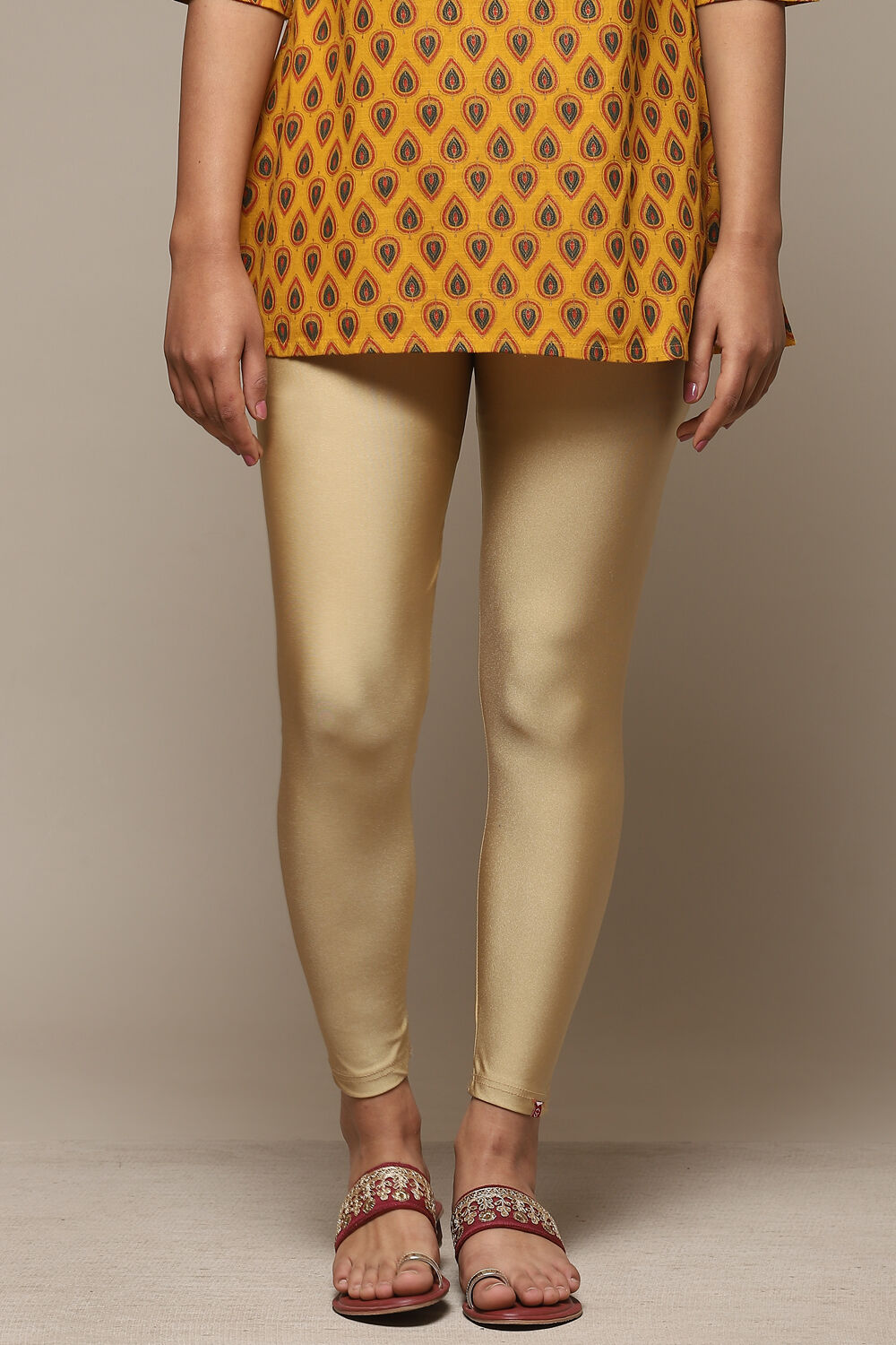Dull Gold Spandex Solid Leggings image number 5