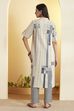 Ecru Cotton A Line Kurta Pants Set image number 5