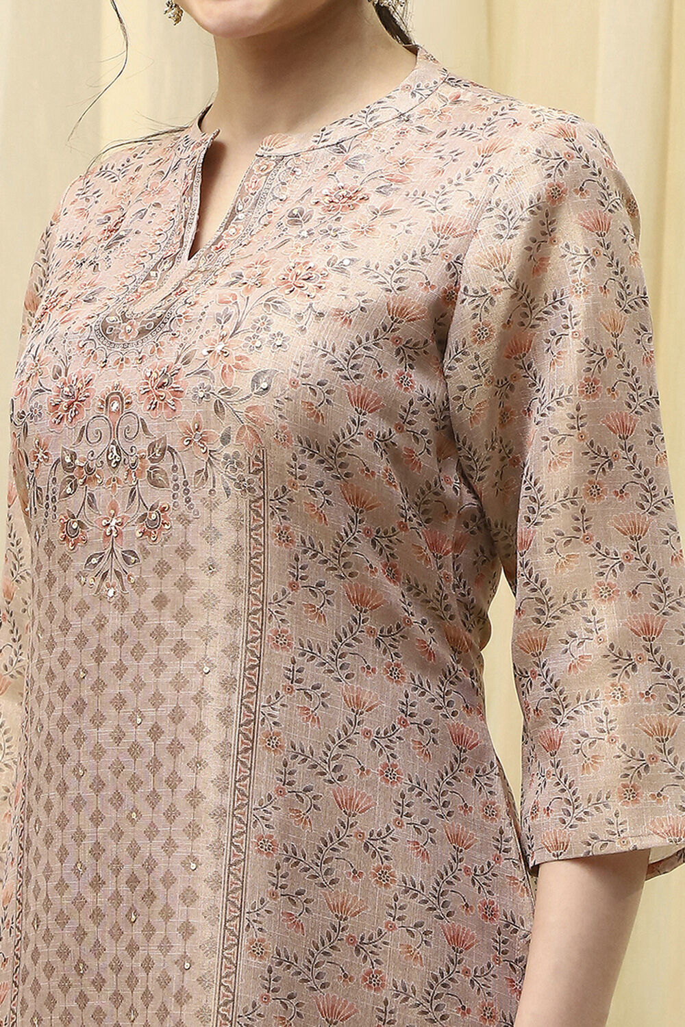 Lavender Chanderi Printed Unstitched Suit Set image number 2