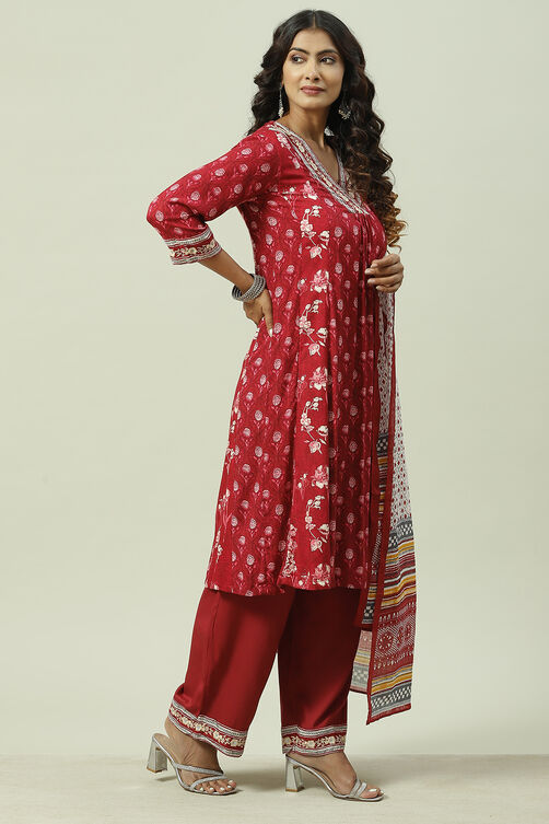 Charcoal LIVA A-Line Kurta Palazzo Suit Set image number 7
