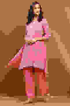 Pink Embroidered Kalidar Suit Set image number 0