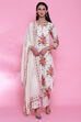 Off White Cotton Straight Kurta Palazzo Suit Set image number 6