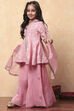Purple Viscose Rayon Printed Front Open Sharara Suit Set image number 3