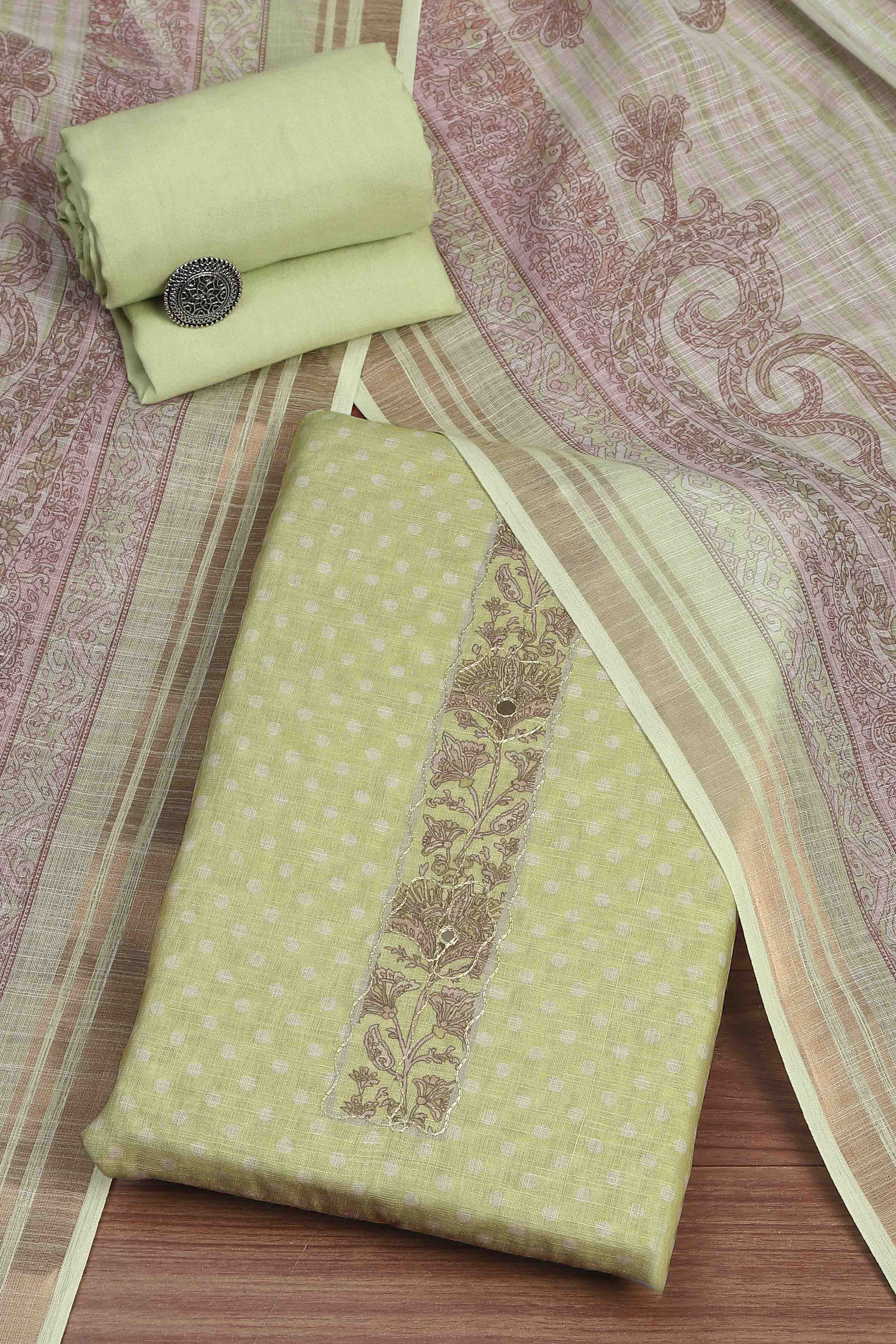 Sky Blue Linen Unstitched Suit Set image number 0