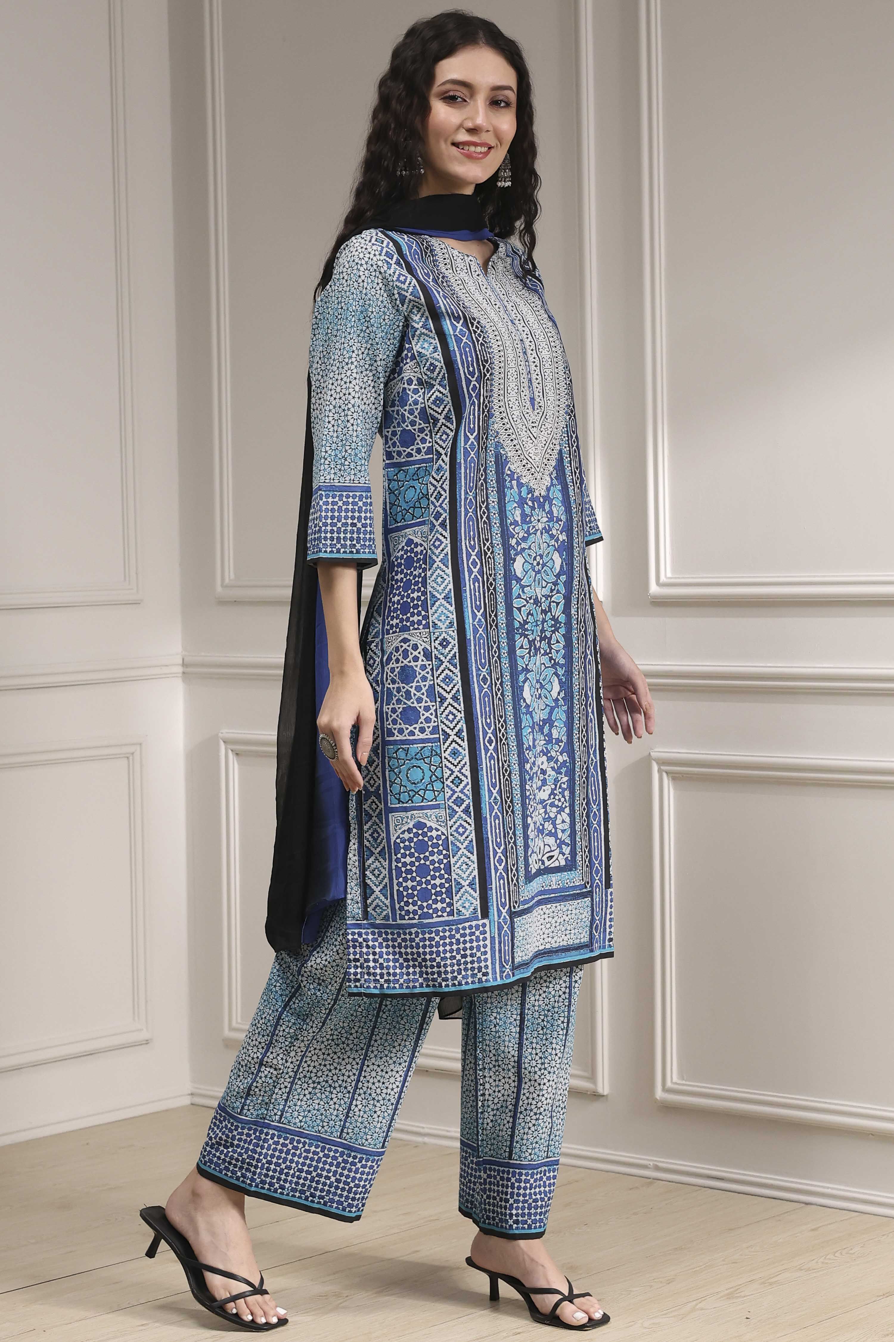 Brown Cotton Printed Straight Suit Set image number 5