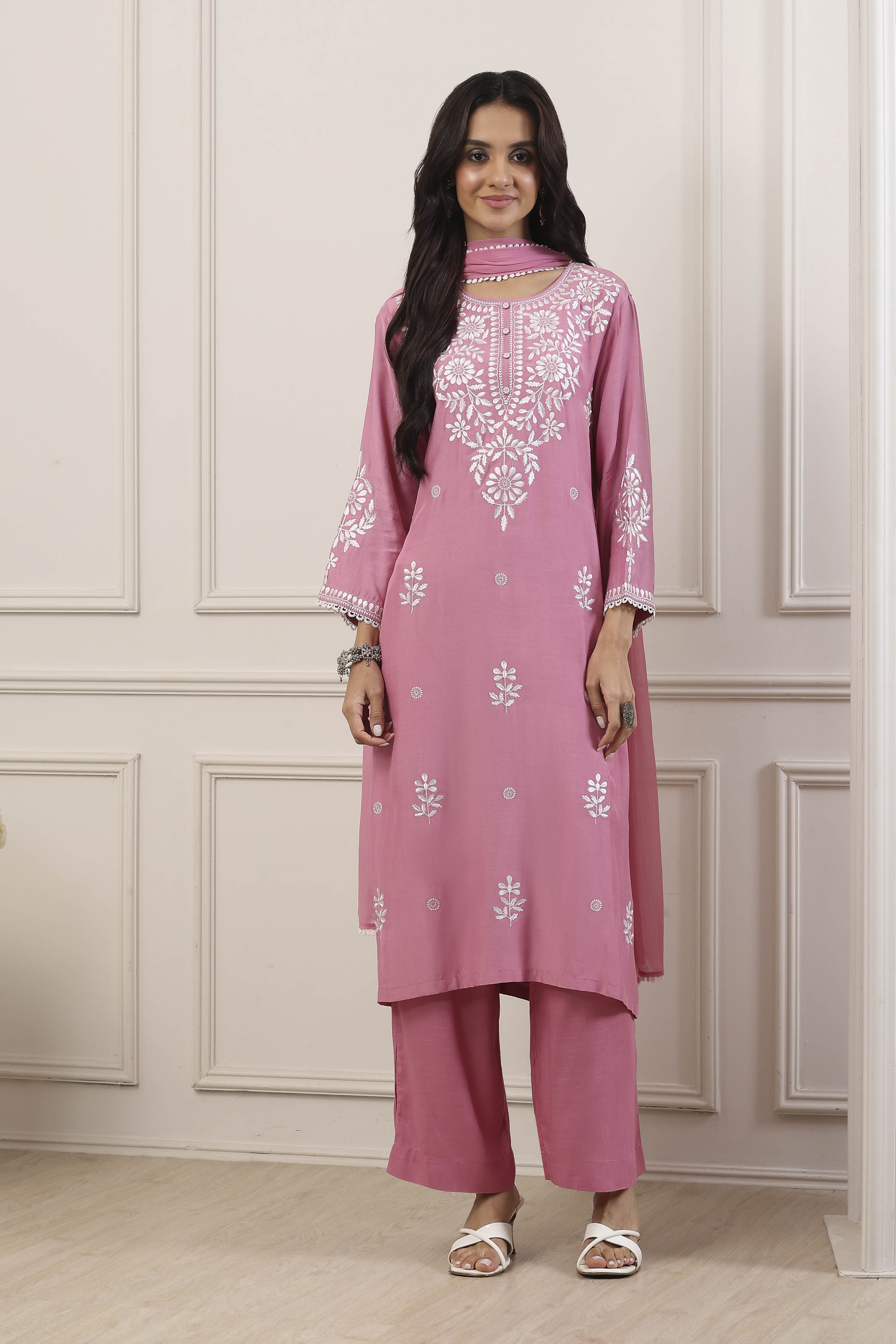 Blue Poly Viscose Straight Suit Set image number 6