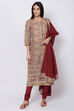 Red Cotton Straight Kurta Churidar Suit Set image number 0
