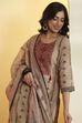 Beige Traditional Motifs Poly Linen Kurta Set image number 5