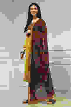 Yellow Cotton Hand Block Print Unstitched Suit Set image number 4