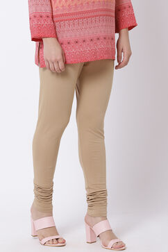 Camel Cotton Blend Solid Churidar image number 1