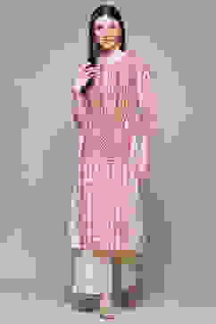 Beige Rayon Asymmetric Kurta & Palazzo Suit Set image number 6