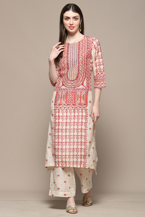 Beige Rayon Asymmetric Kurta & Palazzo Suit Set image number 6