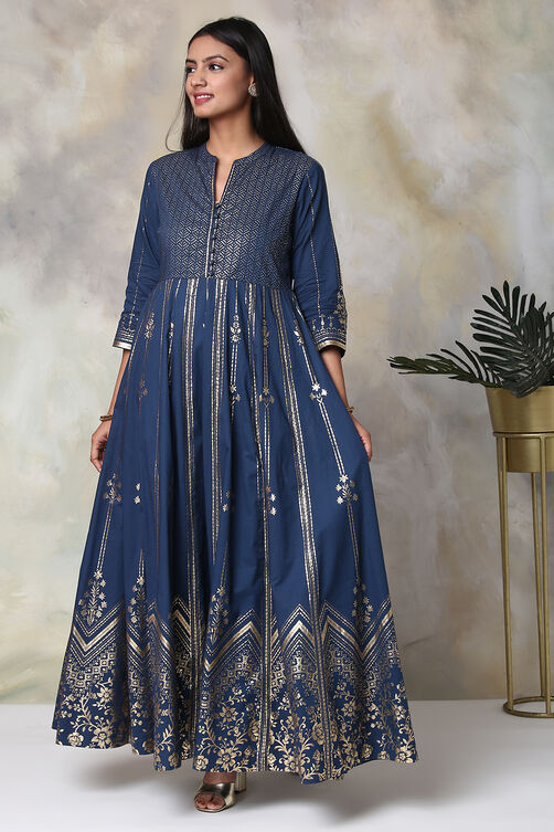 Navy Cotton Fusion Wear Dress image number 2
