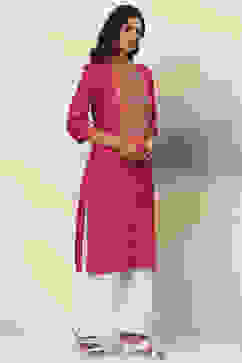 Fuchsia Straight Rayon Kurta image number 3