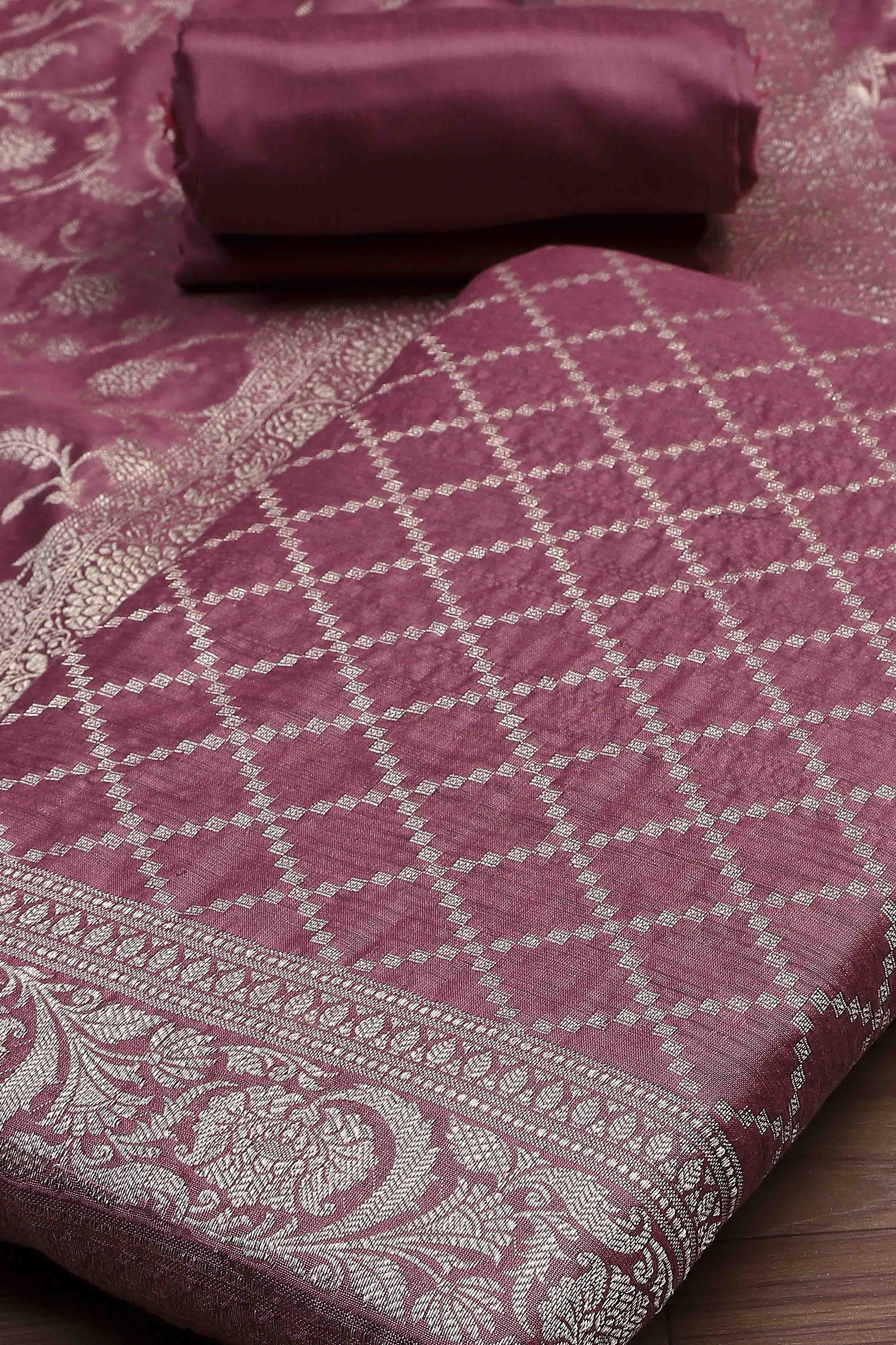 Peach Cotton Printed Embroidered Unstitched Suit Set image number 1