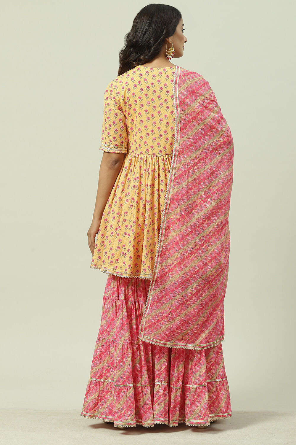 Mango Yellow Cotton Flared Kurta Garara Suit Set image number 4