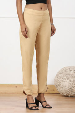 Beige Viscose Lycra Solid Pant image number 3