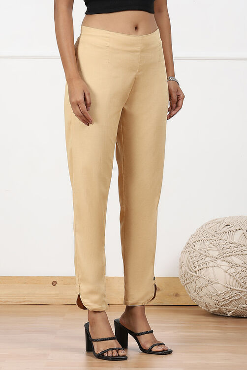 Beige Viscose Lycra Solid Pant image number 3