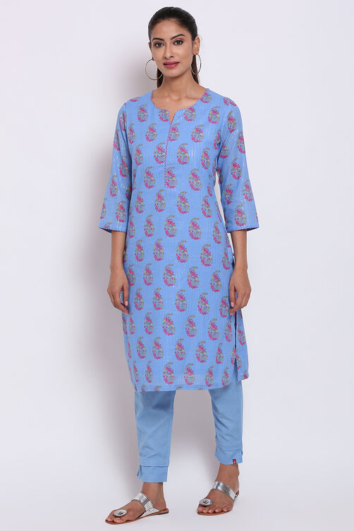 Peach Metallic Cotton Printed Kurta image number 3