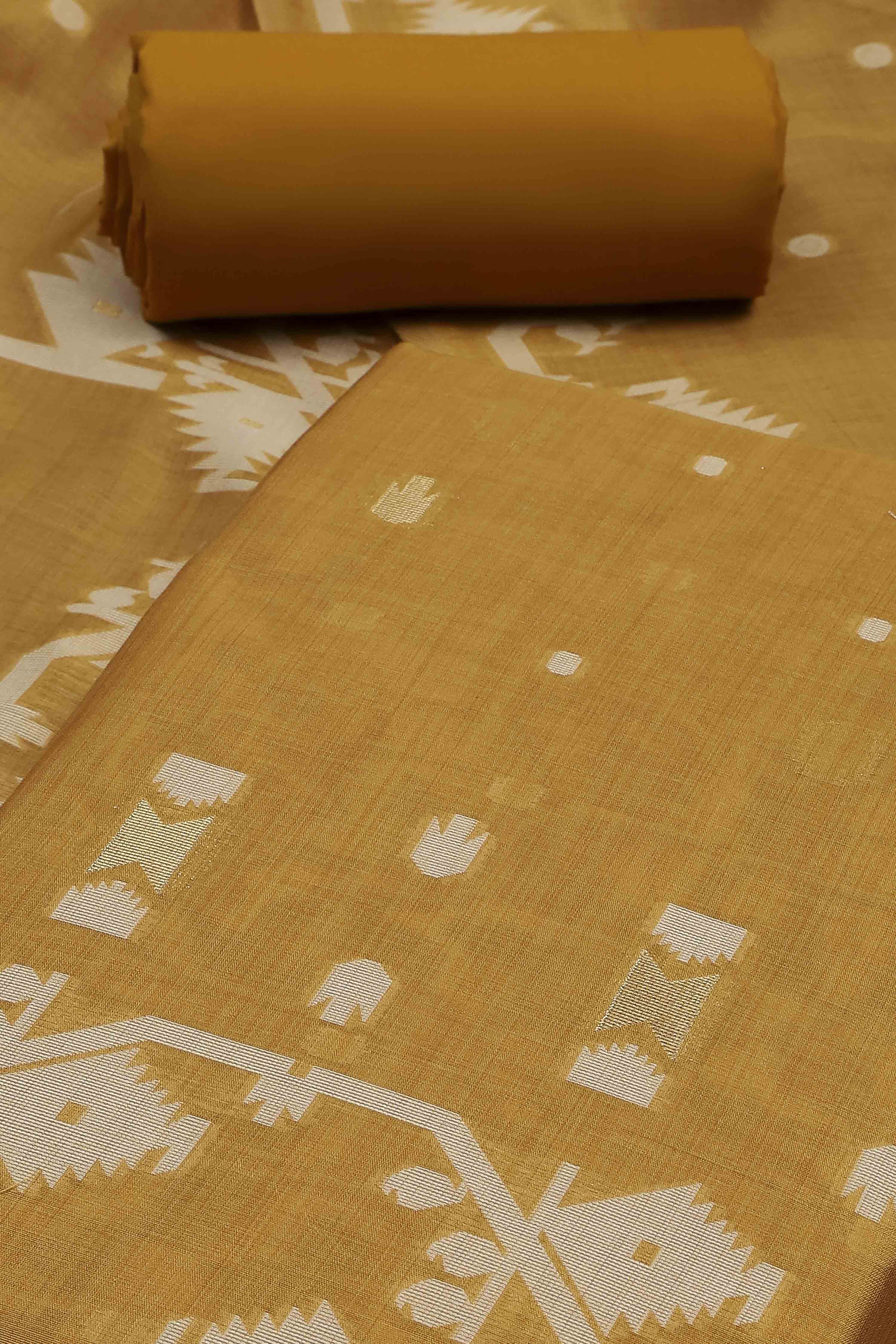 Rust Cotton Jamdani Unstitched Suit Set image number 1