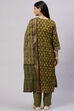 Olive Cotton Woven Unstitched Suit Set image number 4