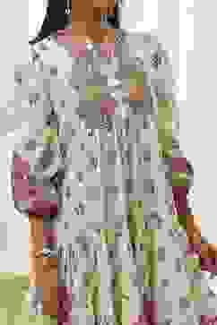 Beige Cotton Printed Tiered Dress image number 1