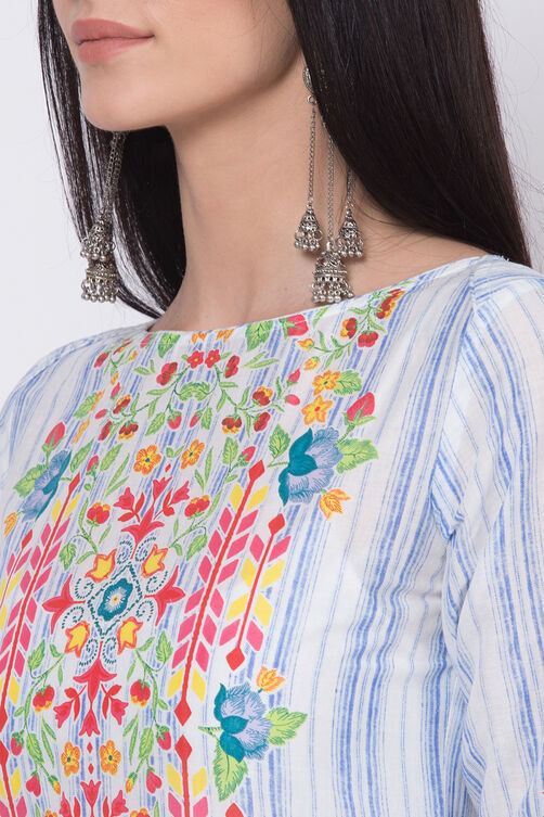 Pink Cotton Straight Printed Kurta image number 1