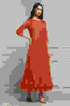 Tomato Red Poly Cotton Printed Kurta Dress image number 4