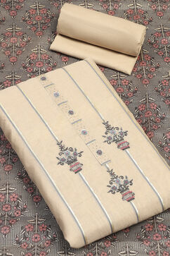 Beige Chanderi Unstitched Suit Set image number 3