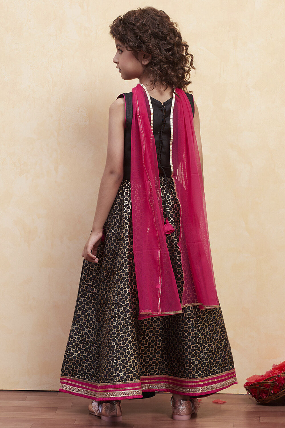 Black Printed Flared Lehenga Set image number 4