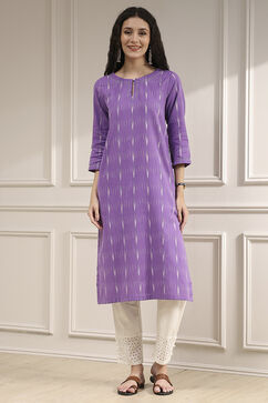 Purple Cotton Ikat Straight Kurta image number 5