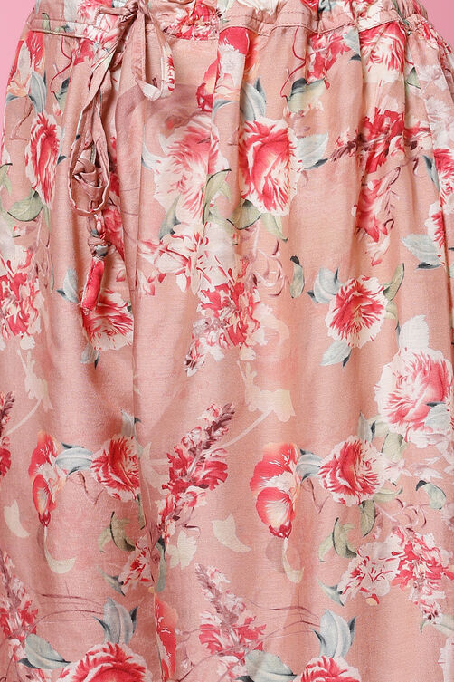 Dusky Peach Cotton Modal Flared Kurta Palazzo Suit Set image number 2