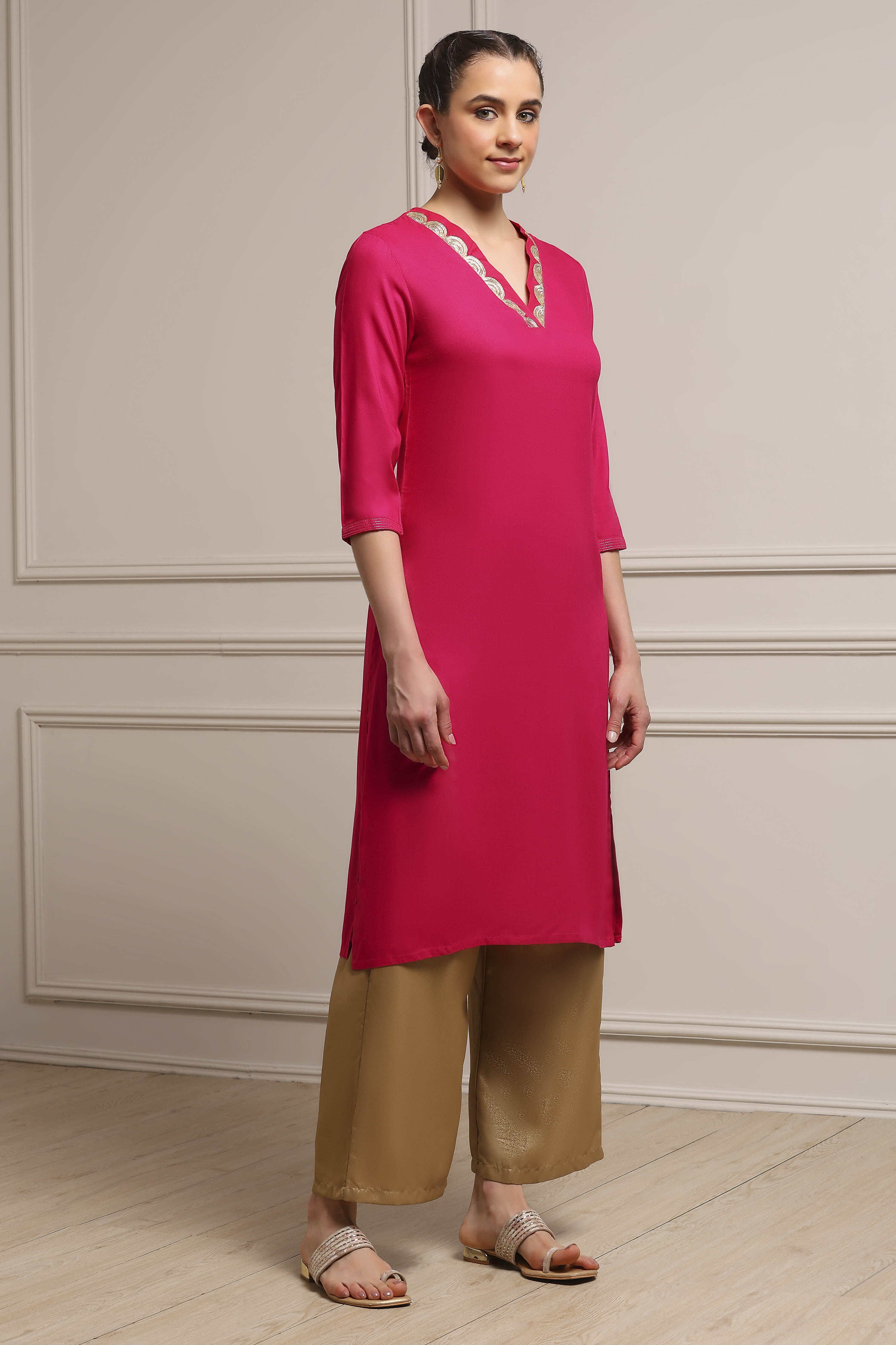 Mustard Yellow Solid Straight Kurta image number 4
