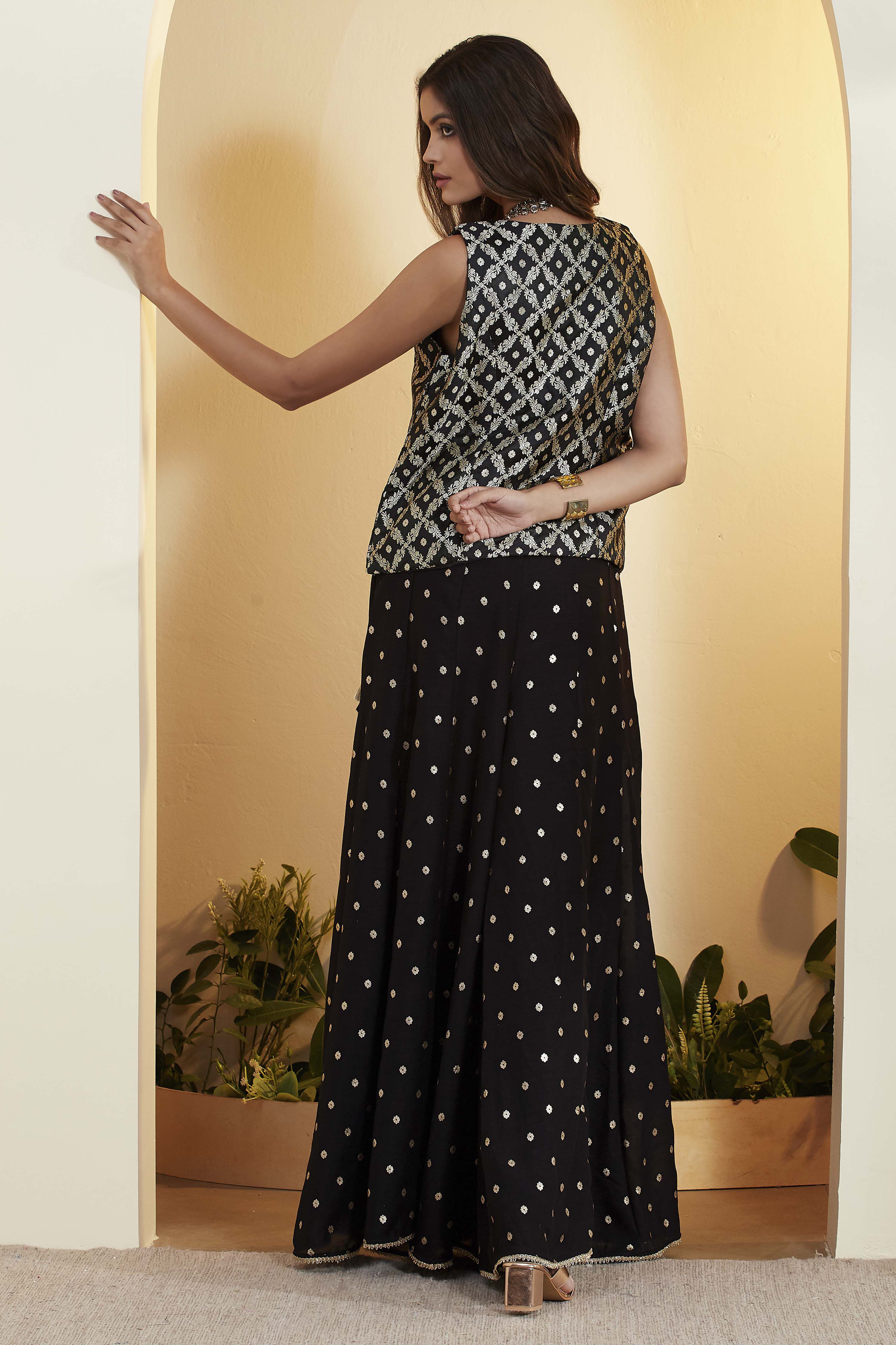 Black Viscose Rayon Embroidered Fusion Set image number 7