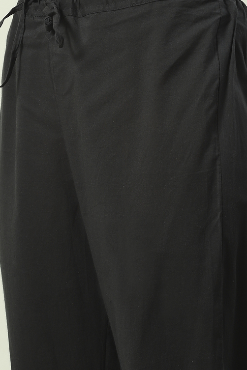 Black Printed Straight Kurta Regular Pants Suit Set image number 3