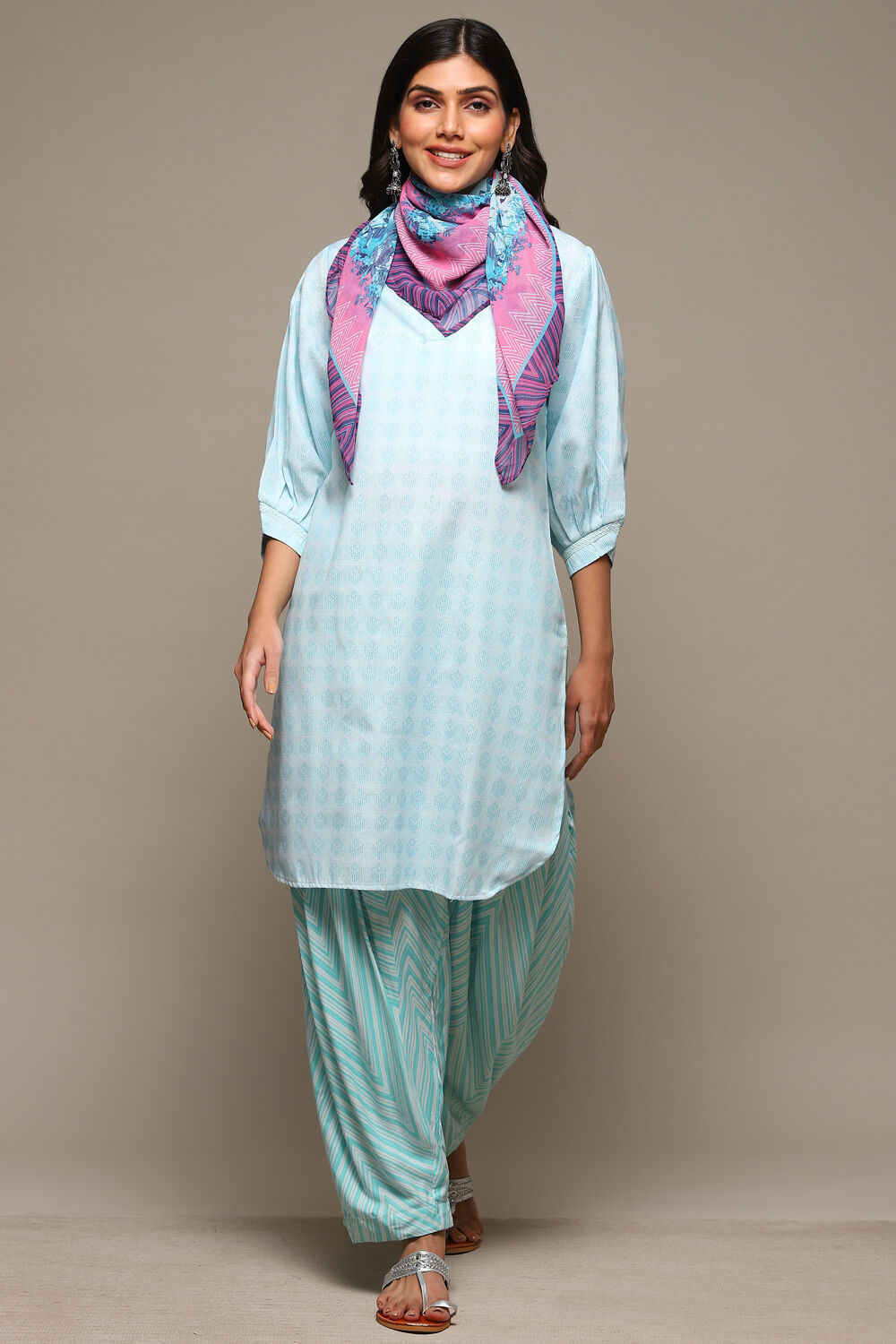 Sky Blue Rayon Straight Kurta Cross Yoke Salwar Suit Set image number 7